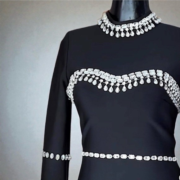 Fashion Nova Luxe Black Long Sleeve Dress with Silver Accents - Picture 10 of 16